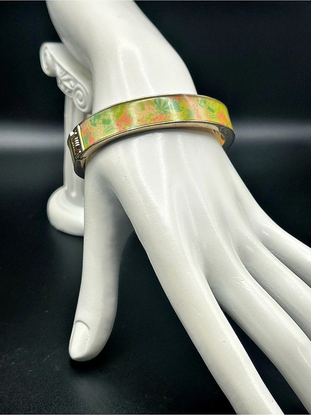 Lily Pulitzer Floral Enamel Cuff Bracelet in Green & Gold